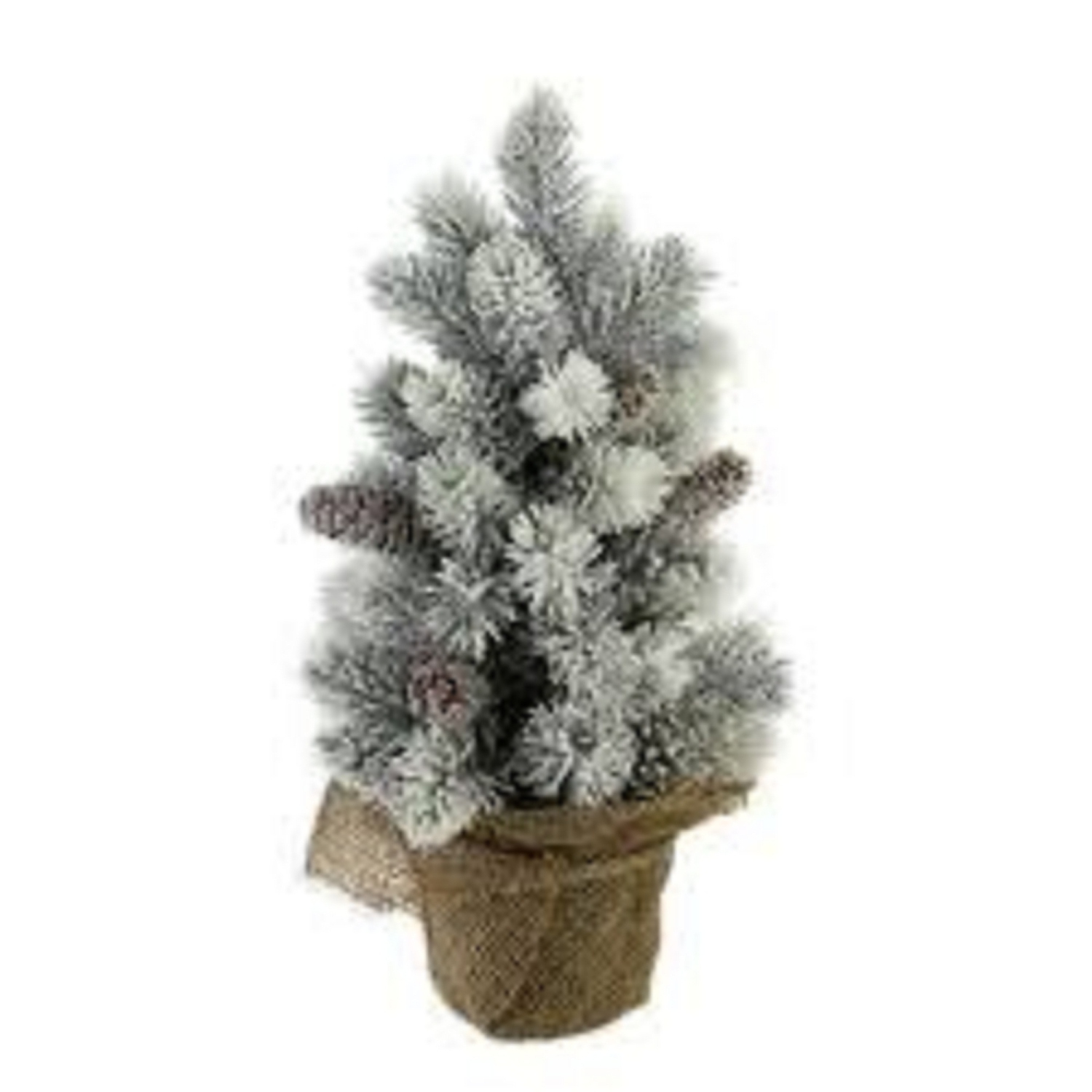 12" Potted Flocked Pine with Pine Cones Medium Artificial Christmas Tree - Unlit