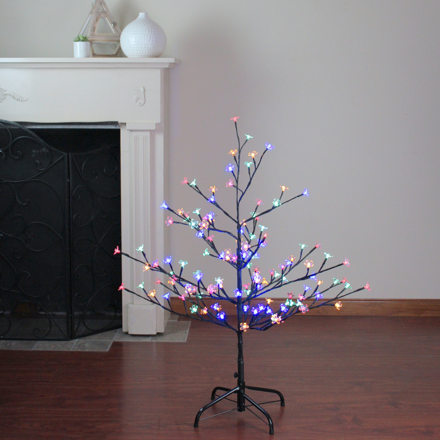 Pre-Lit Cherry Blossom Flower Artificial Tree - 4' - Multicolor LED Lights