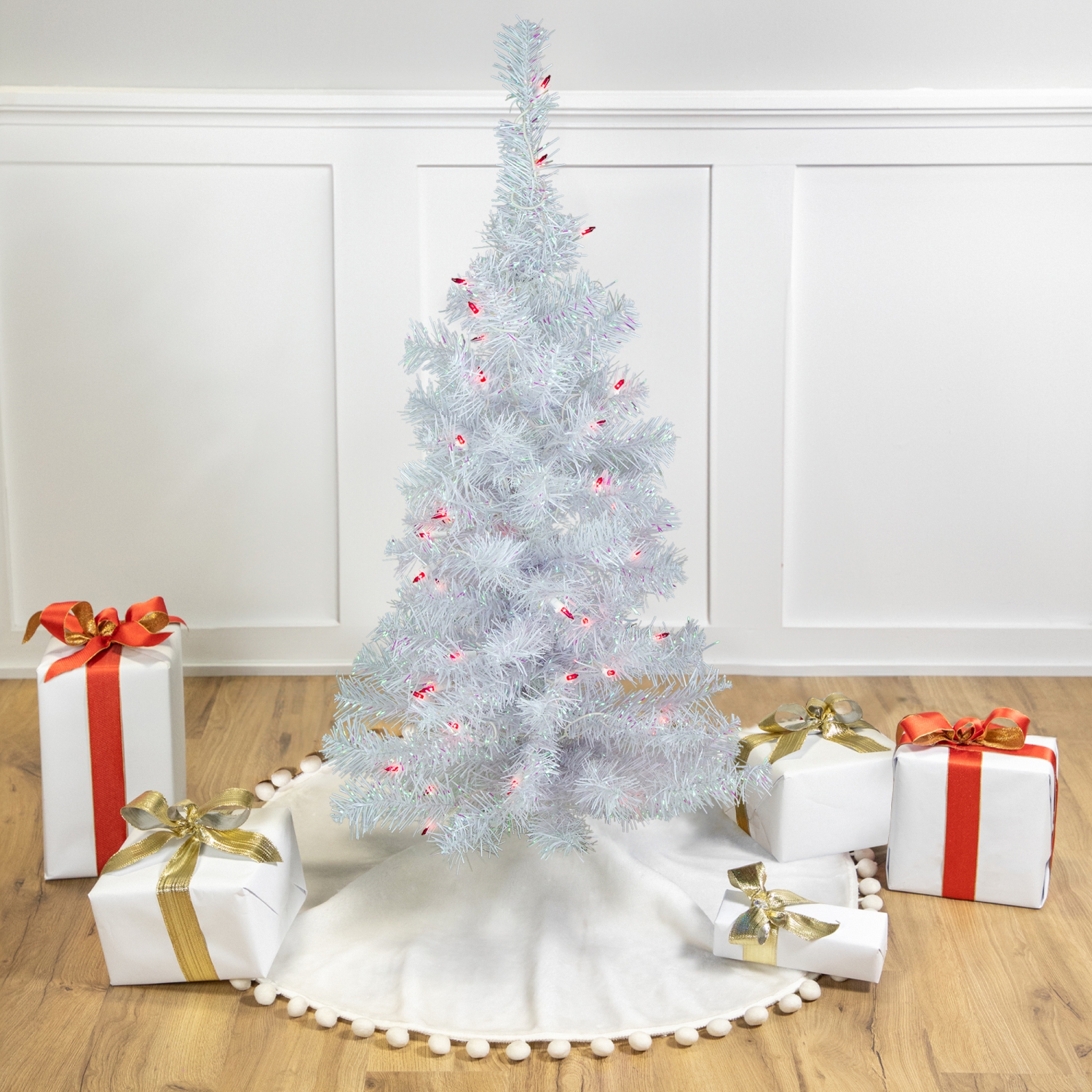 Pre-Lit Medium Rockport White Pine Artificial Christmas Tree - 3' - Pink Lights