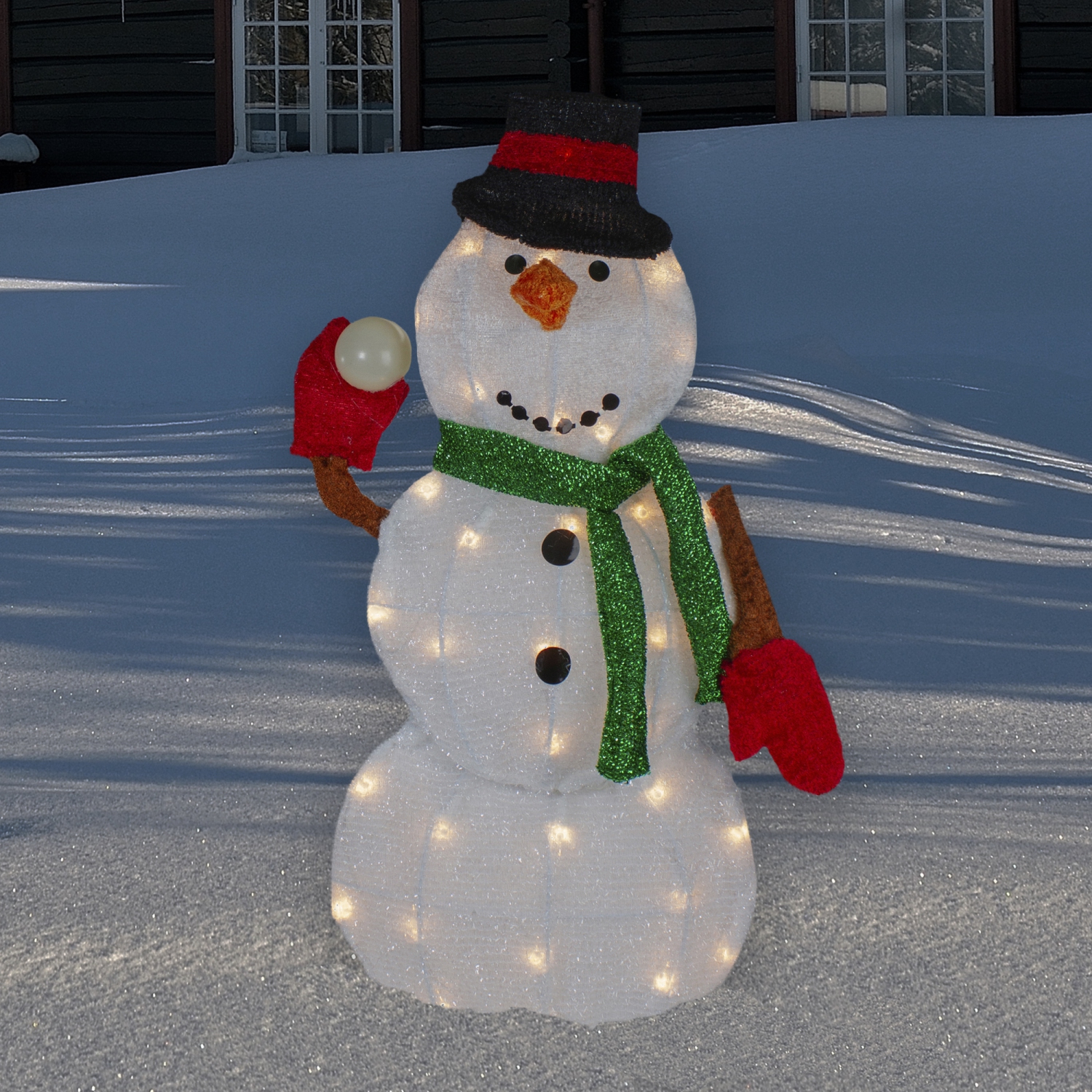 Bonhomme de neige avec décoration de Noël d'extérieur de Snowball - 24 po - lumières blanches