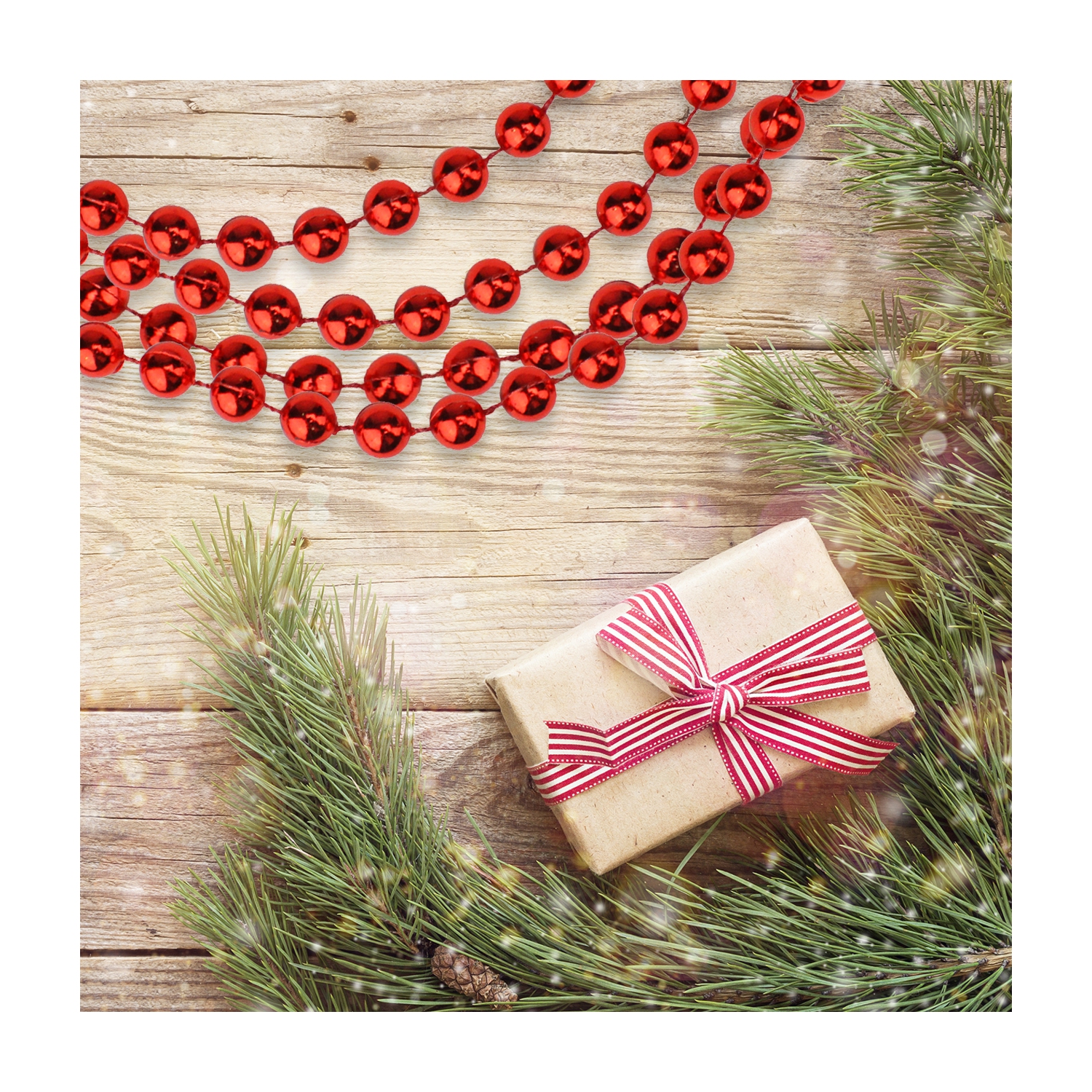 Shiny Round Beaded Commercial Christmas Garland - 33' x .25" - Red - Unlit