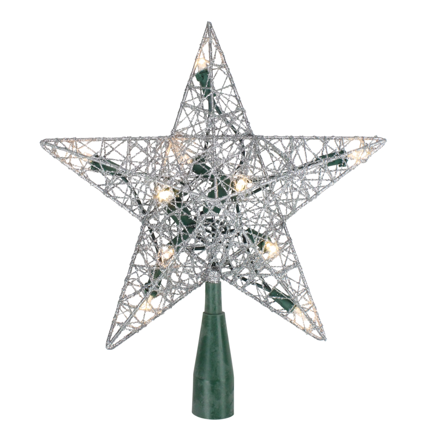 9" Lighted Silver Wire Star Christmas Tree Topper - White LED Lights