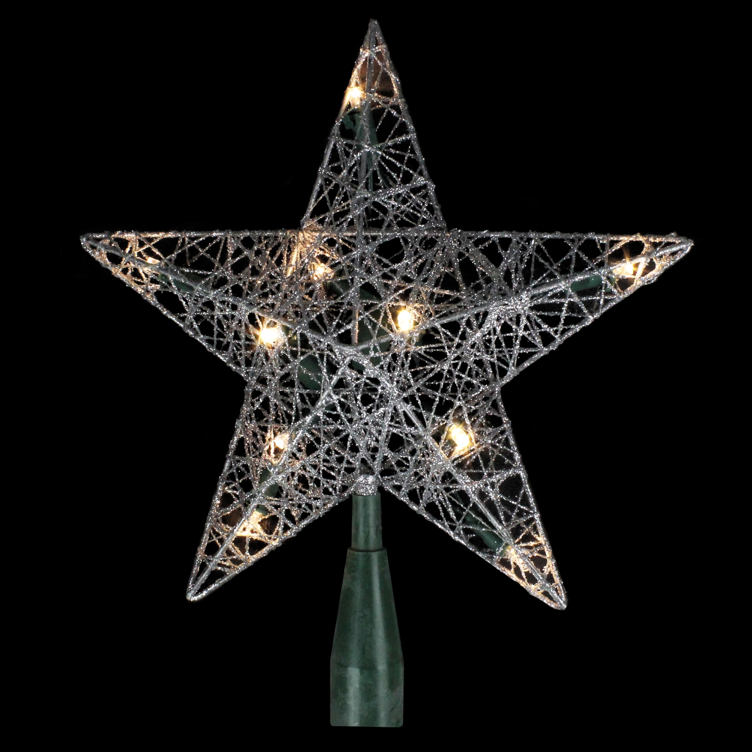 9" Lighted Silver Wire Star Christmas Tree Topper - White LED Lights