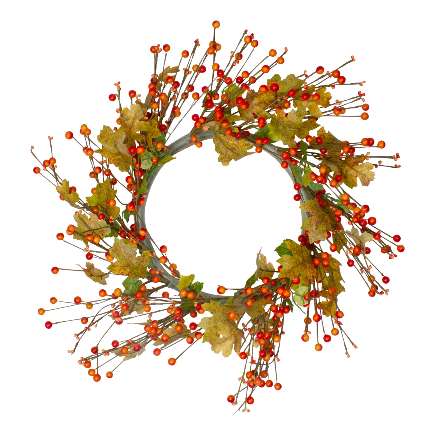 Orange Berries and Yellow Leaves Fall Harvest Artificial Wreath, 22"
