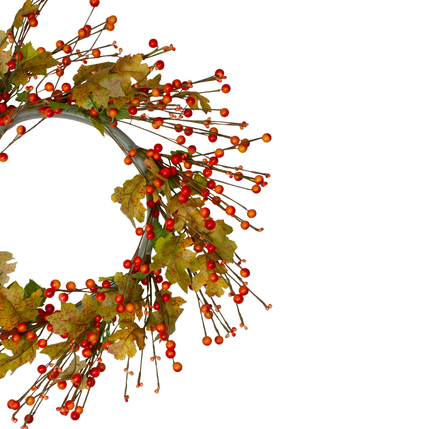 Orange Berries and Yellow Leaves Fall Harvest Artificial Wreath, 22"