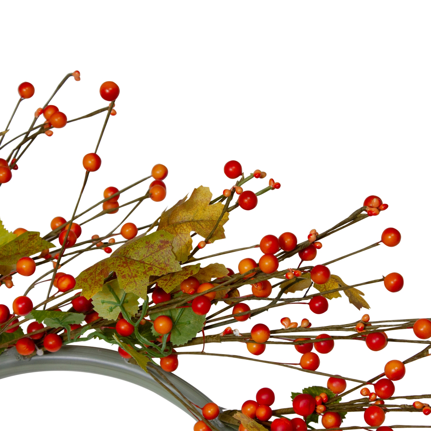 Orange Berries and Yellow Leaves Fall Harvest Artificial Wreath, 22"