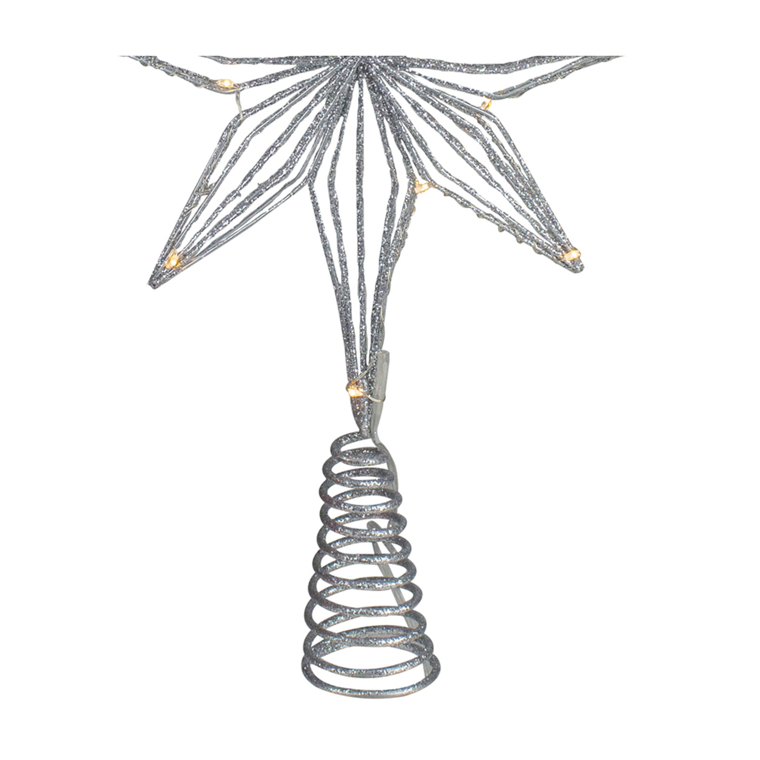 13.75" LED Lighted B/O Silver Glittered Geometric Star Christmas Tree Topper - Warm White Lights