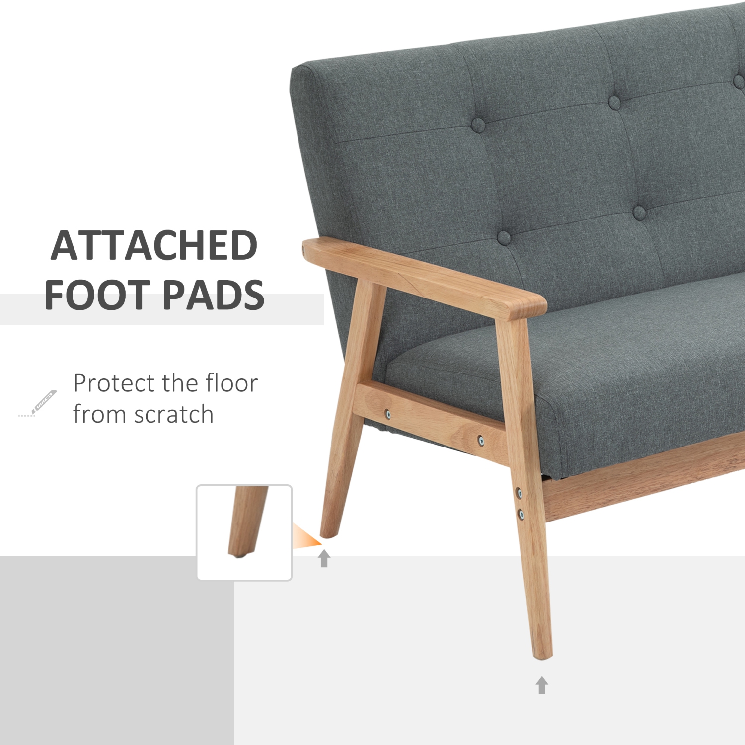 HOMCOM 45" Loveseat Sofa for Bedroom, Modern Love Seats Furniture, Upholstered 2 Seater Couch with Rubber Wood Legs for Living Room, Dark Grey