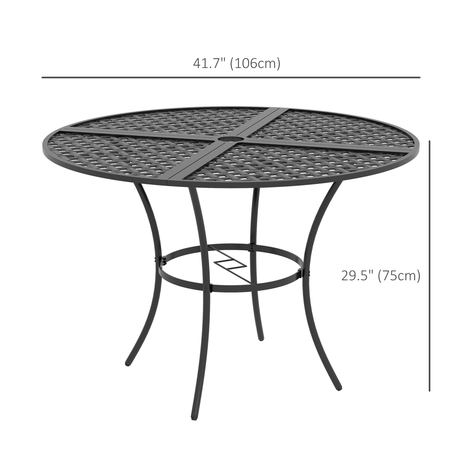 Outsunny 42" Round Outdoor Dining Table for 4 Persons, Metal Patio Dining Table with Umbrella Hole and Steel Frame for Backyard, Lawn, Balcony, Pool,