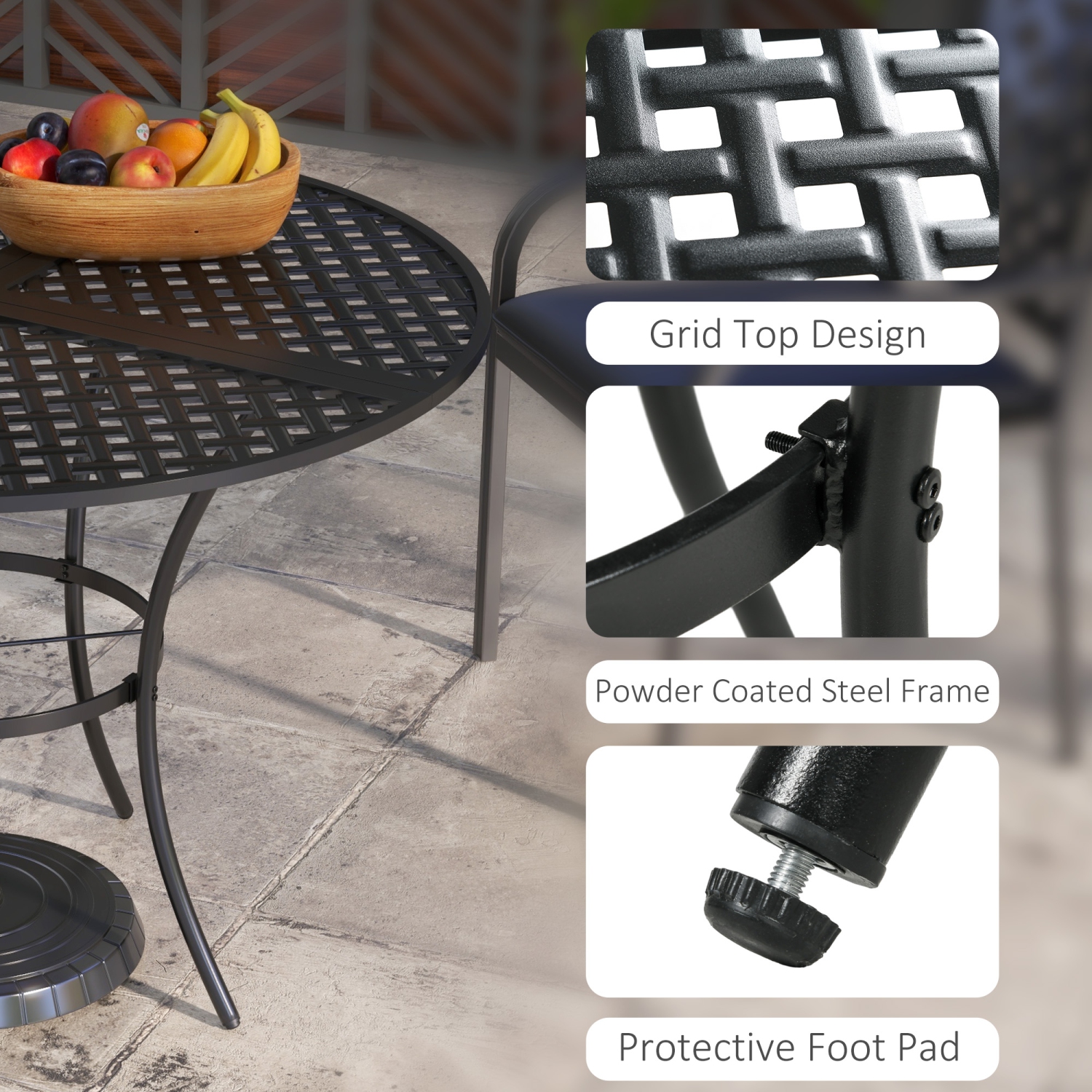 Outsunny 42" Round Outdoor Dining Table for 4 Persons, Metal Patio Dining Table with Umbrella Hole and Steel Frame for Backyard, Lawn, Balcony, Pool,