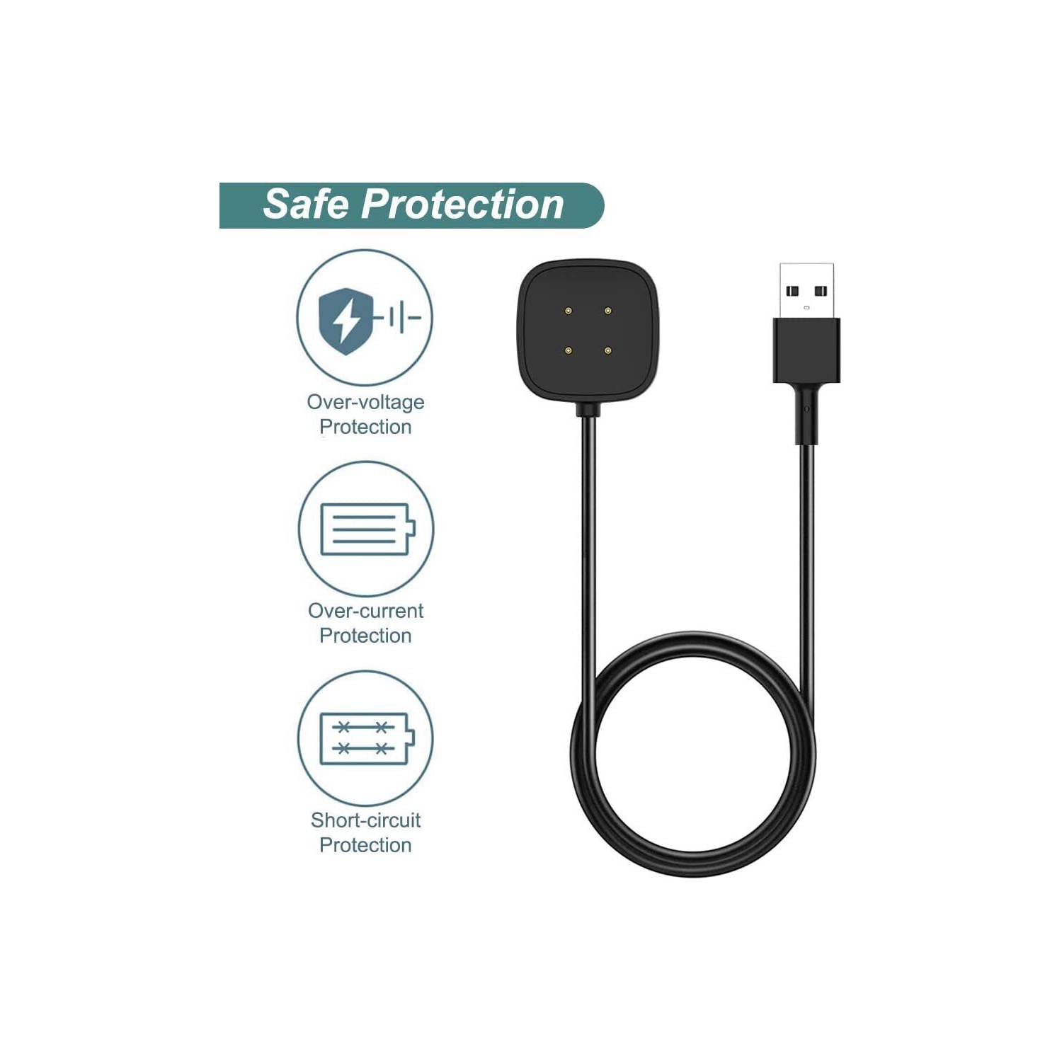 Charging Cable Compatible with Fitbit Versa 4/Versa 3/Sense 2/Sense Smartwatch, Magnetic Portable USB Charger Cable Dock Cable Cord 1M, Black