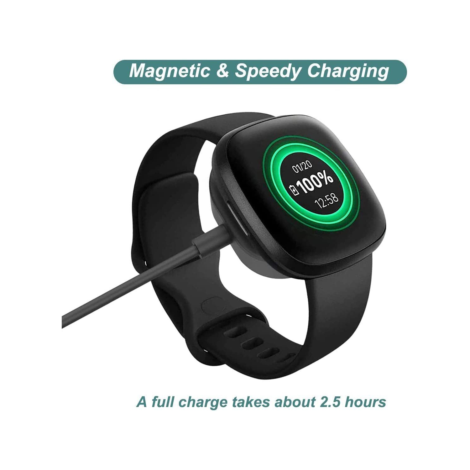 Charging Cable Compatible with Fitbit Versa 4/Versa 3/Sense 2/Sense Smartwatch, Magnetic Portable USB Charger Cable Dock Cable Cord 1M, Black