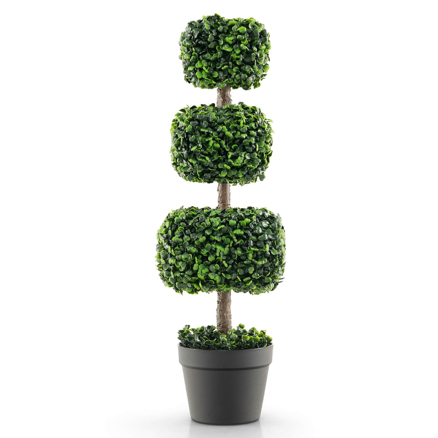 Gymax 35'' Artificial Boxwood Topiary Tree Faux Greenery Plant Fake Tree for Decoration