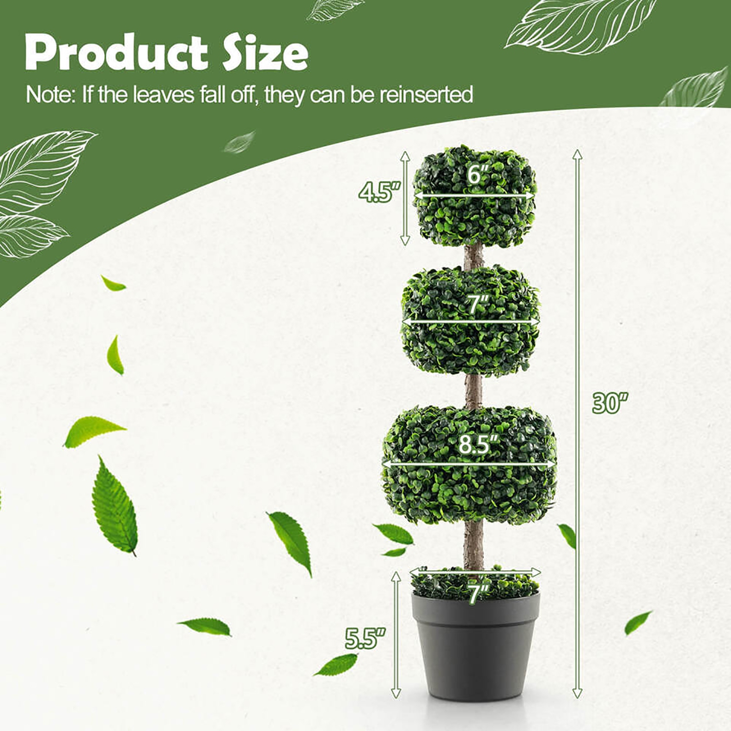 Gymax 35'' Artificial Boxwood Topiary Tree Faux Greenery Plant Fake Tree for Decoration