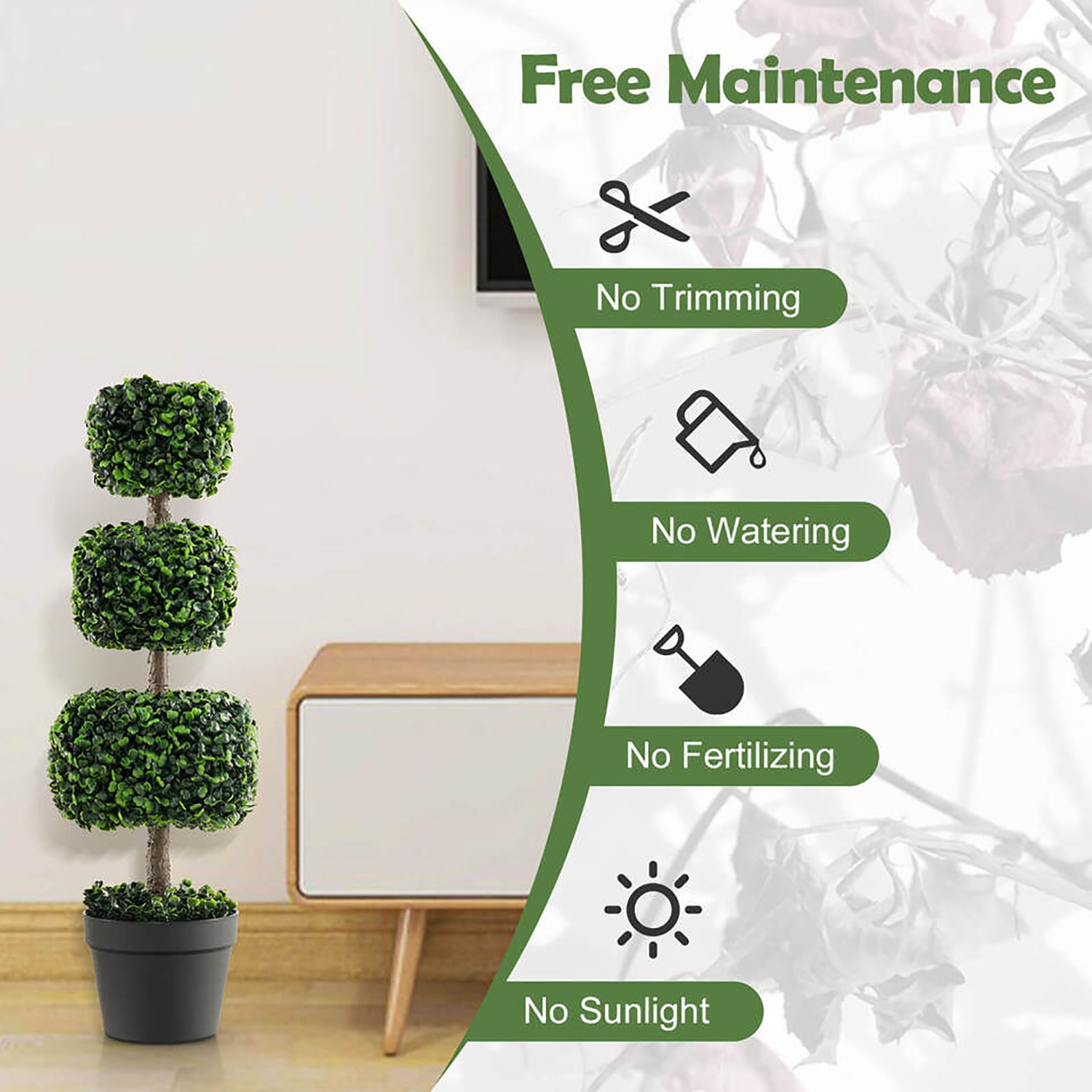 Gymax 35'' Artificial Boxwood Topiary Tree Faux Greenery Plant Fake Tree for Decoration