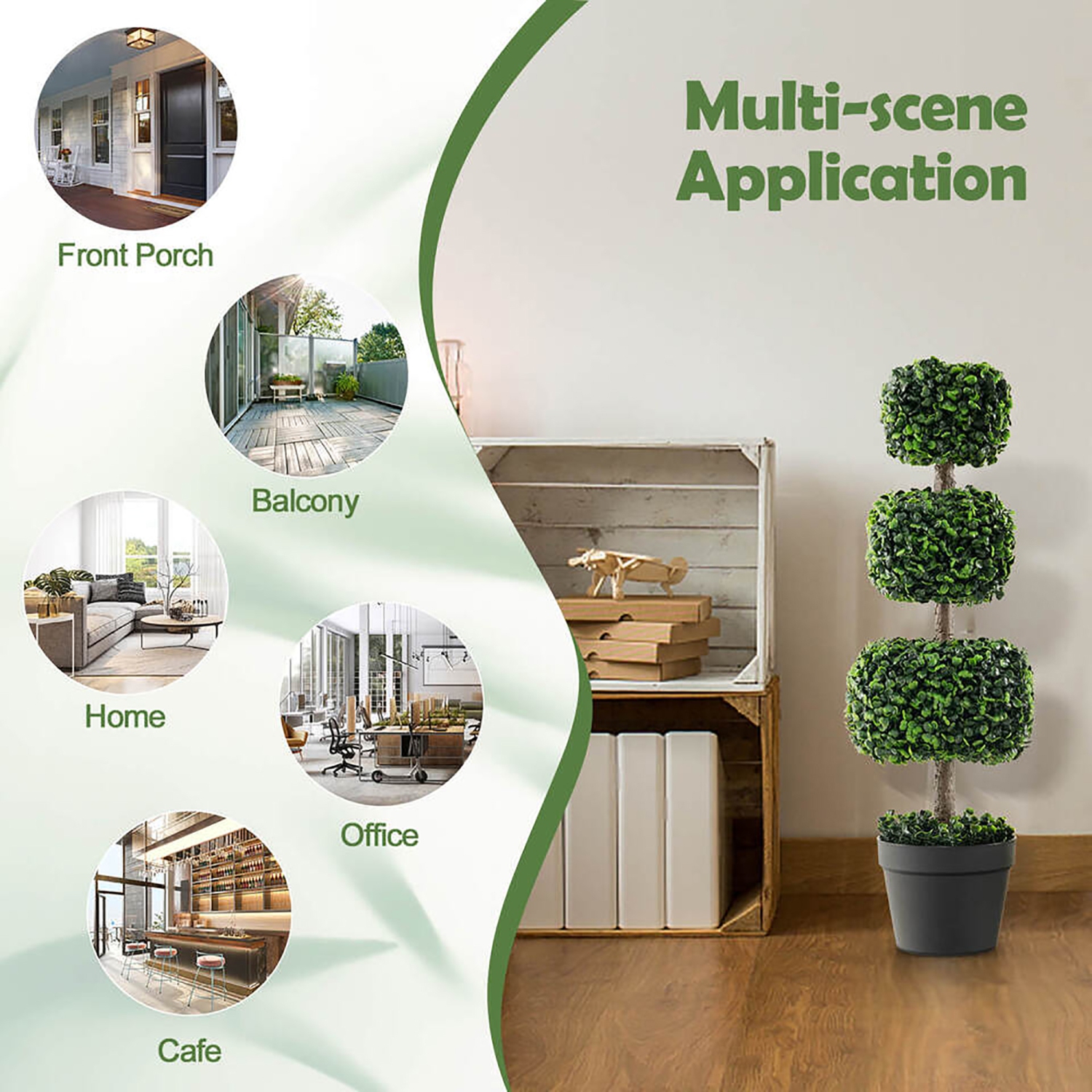 Gymax 35'' Artificial Boxwood Topiary Tree Faux Greenery Plant Fake Tree for Decoration