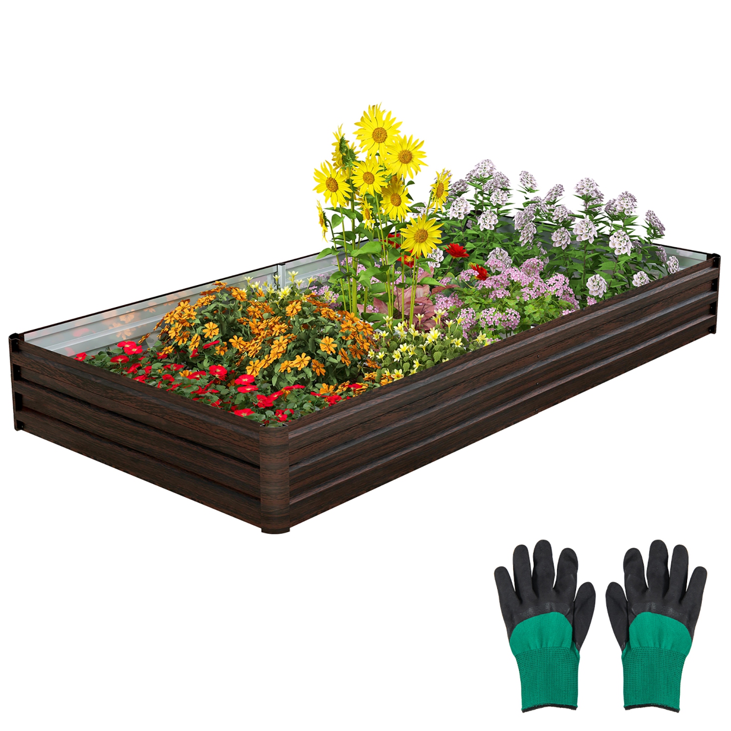 Gymax 8 x 4 x 1 ft Large Outdoor Metal Planter Box for Vegetable Fruit Herb Flower