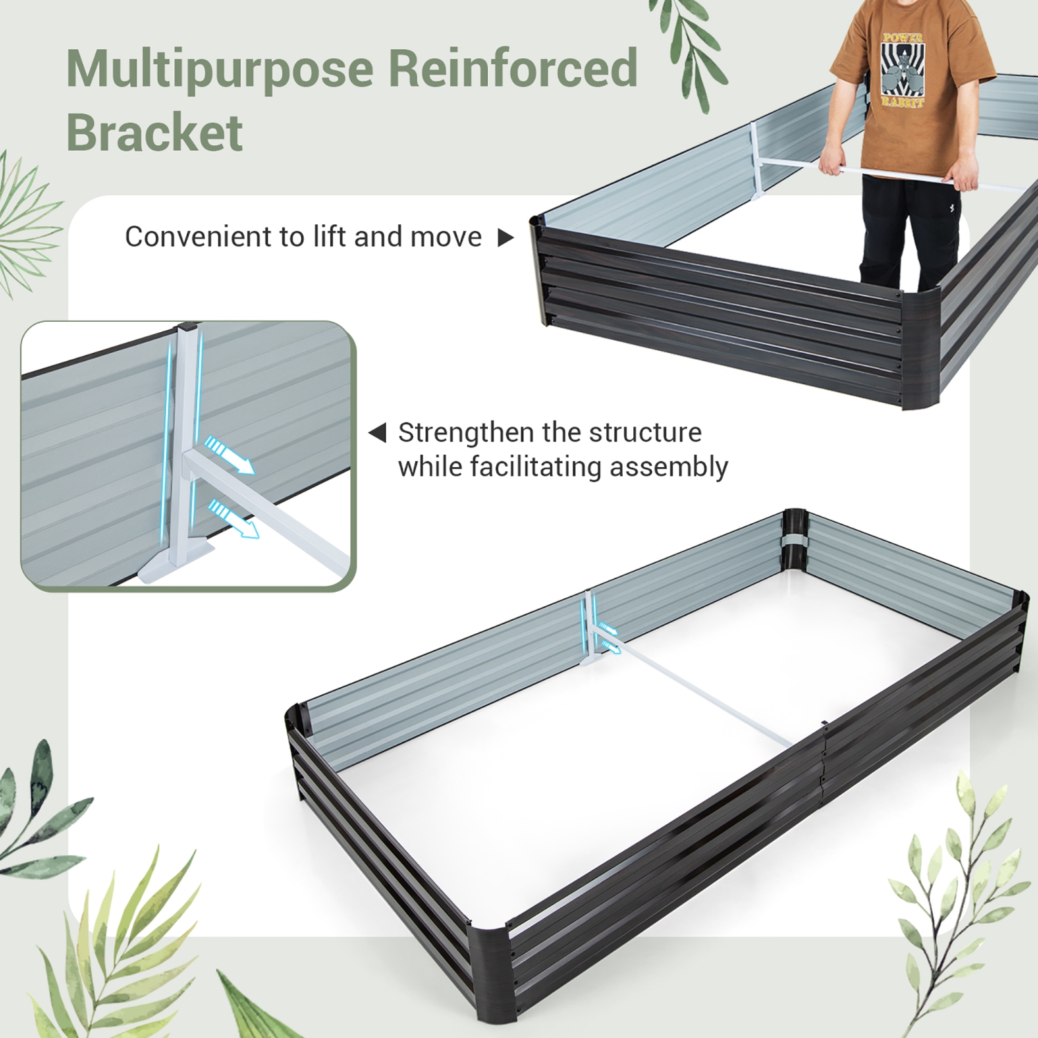 Gymax 8 x 4 x 1 ft Large Outdoor Metal Planter Box for Vegetable Fruit Herb Flower