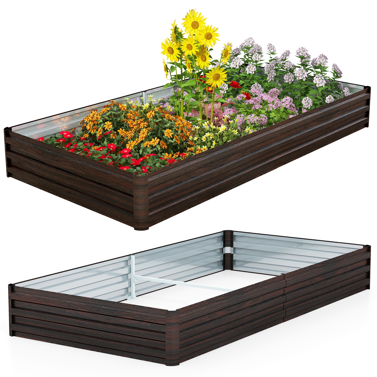 Gymax 8 x 4 x 1 ft Large Outdoor Metal Planter Box for Vegetable Fruit Herb Flower