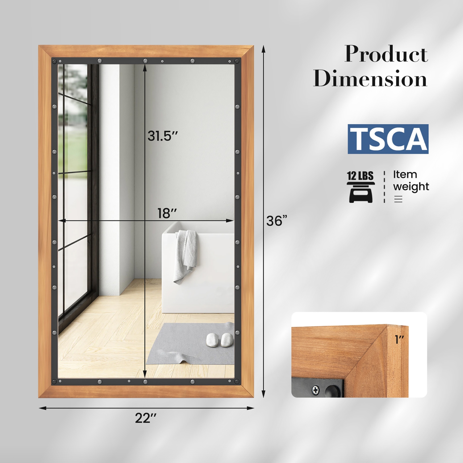 Gymax Rustic Wood Mirror Rectangular Frame Decor Wall Mounted Mirror w/ Back Board