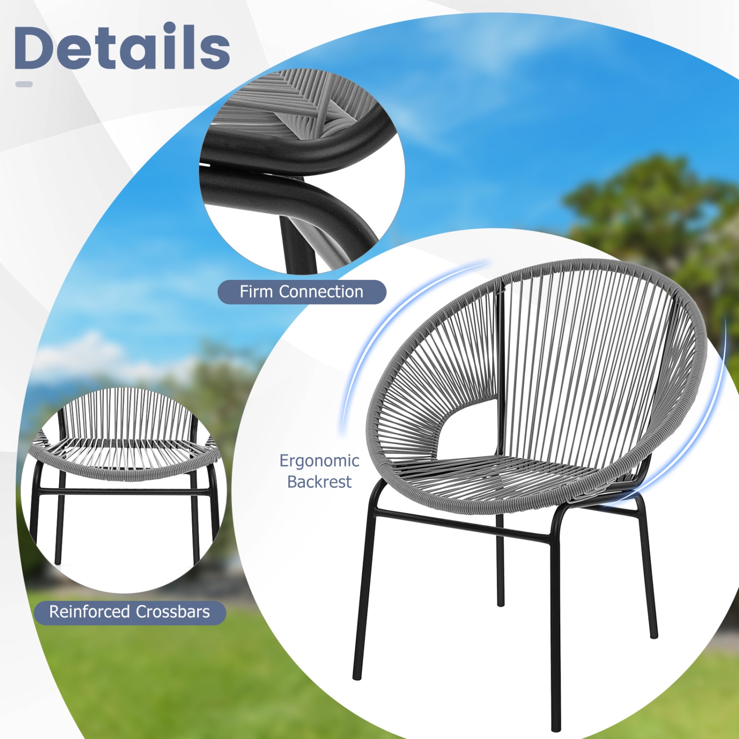 Gymax 3 Pieces Acapulco Chair Set Wicker Conversation Bistro Set w/ Tempered Glass Table