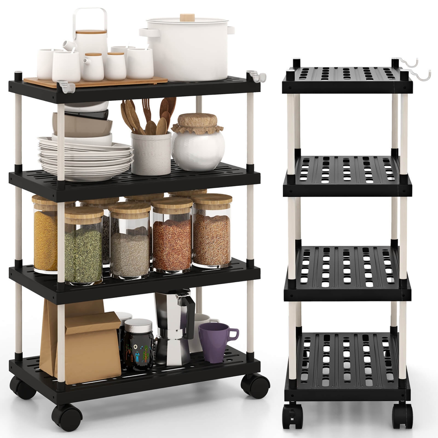 Gymax 4-Tier Slim Storage Cart Kitchen Organizer Utility Cart w/Lockable Wheels