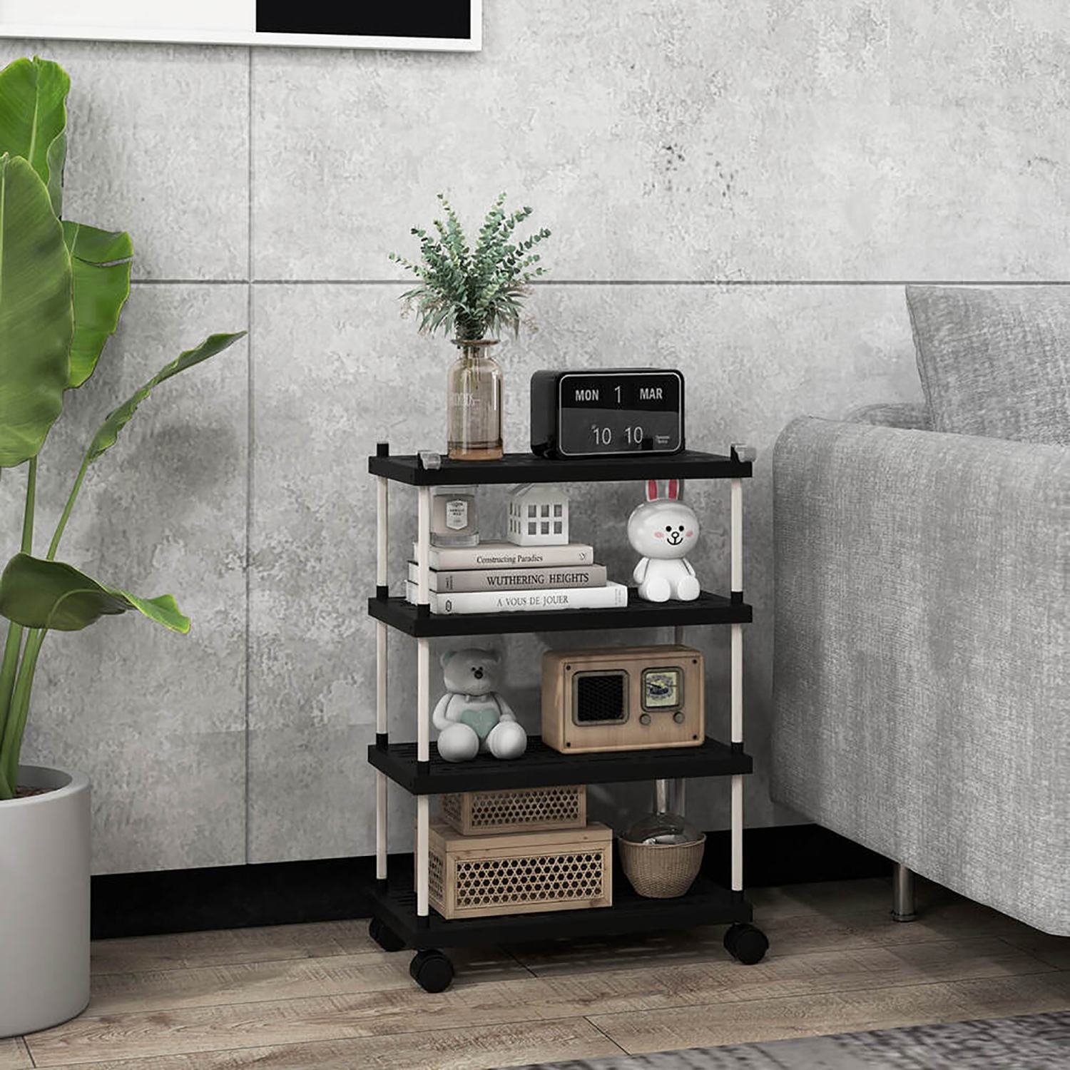 Gymax 4-Tier Slim Storage Cart Kitchen Organizer Utility Cart w/Lockable Wheels