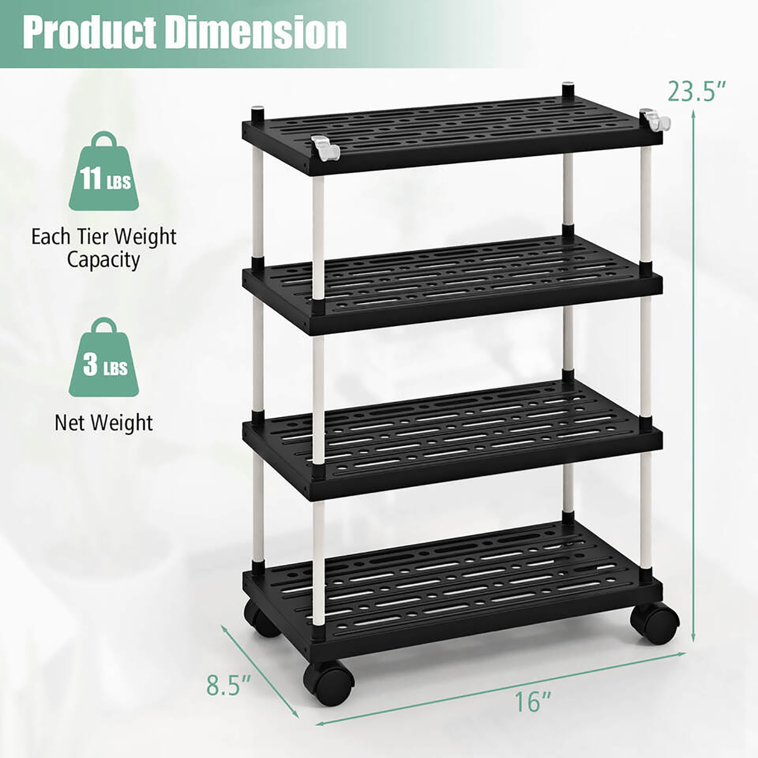 Gymax 2 PCS 4-Tier Slim Storage Cart Kitchen Organizer Utility Cart w/Lockable Wheels