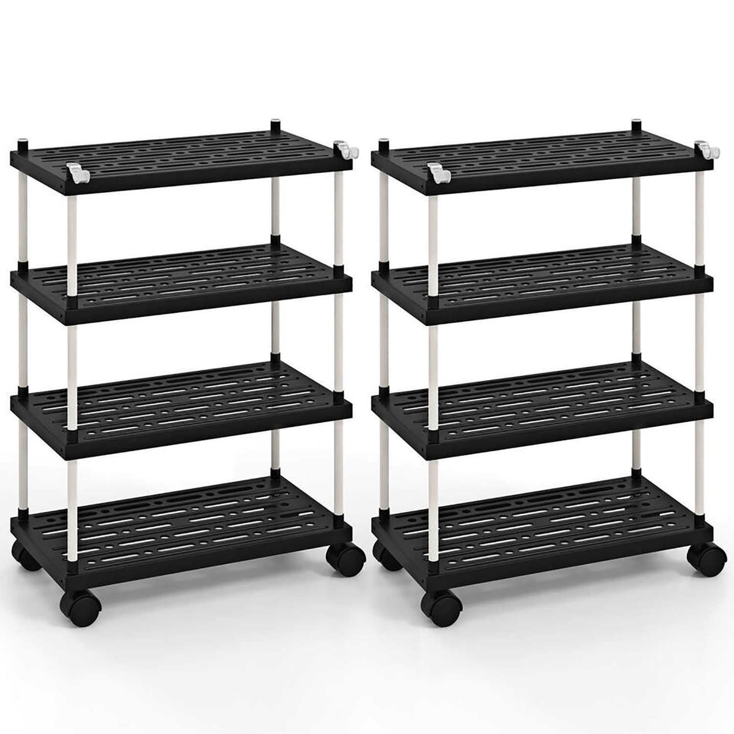 Gymax 2 PCS 4-Tier Slim Storage Cart Kitchen Organizer Utility Cart w/Lockable Wheels