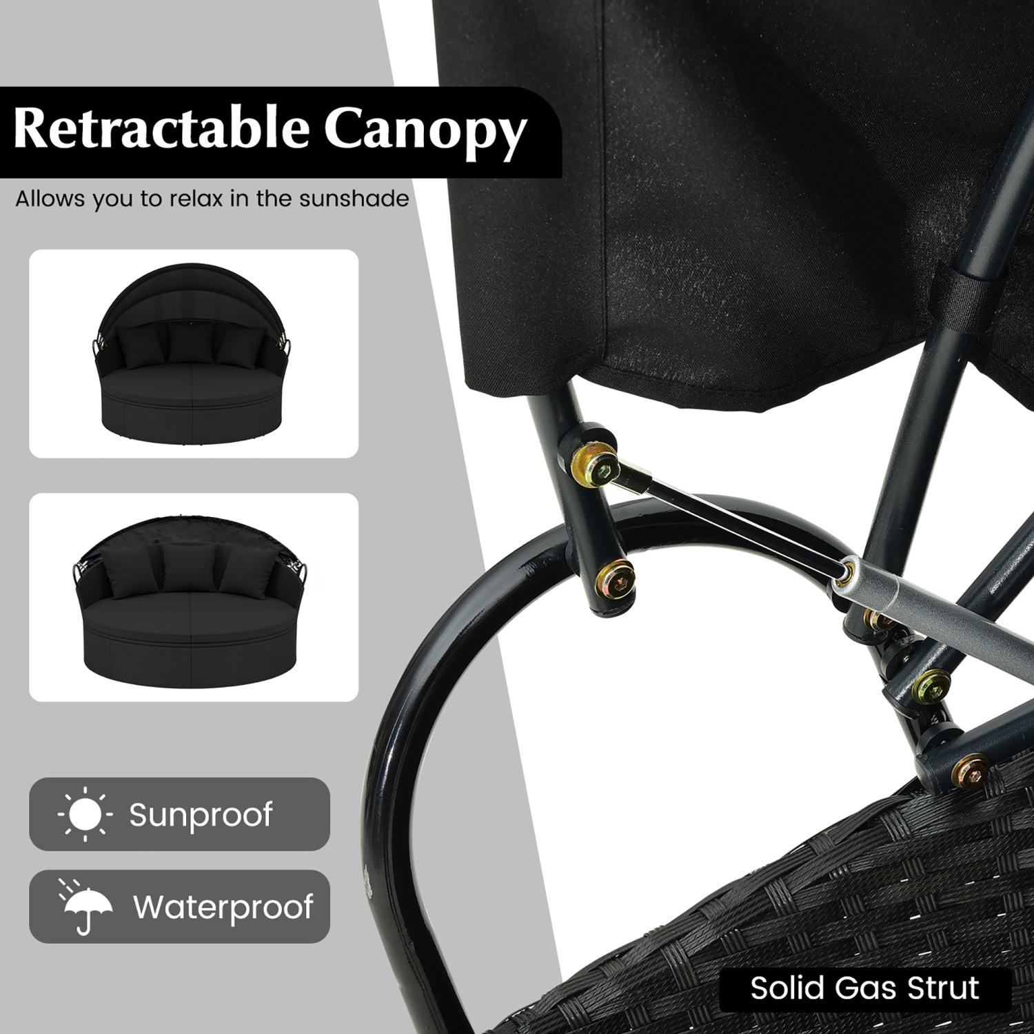 Gymax Patio Round Daybed Wicker Daybed w/ Retractable Canopy Separated Seating Sectional Sofa