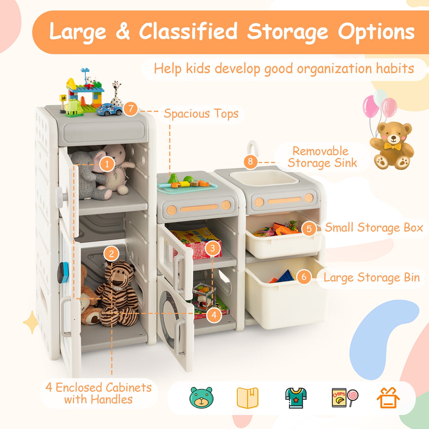 Gymax Kids Toy Storage Organizer Multipurpose Bookshelf w/ Magnetic Whiteboard & Bins