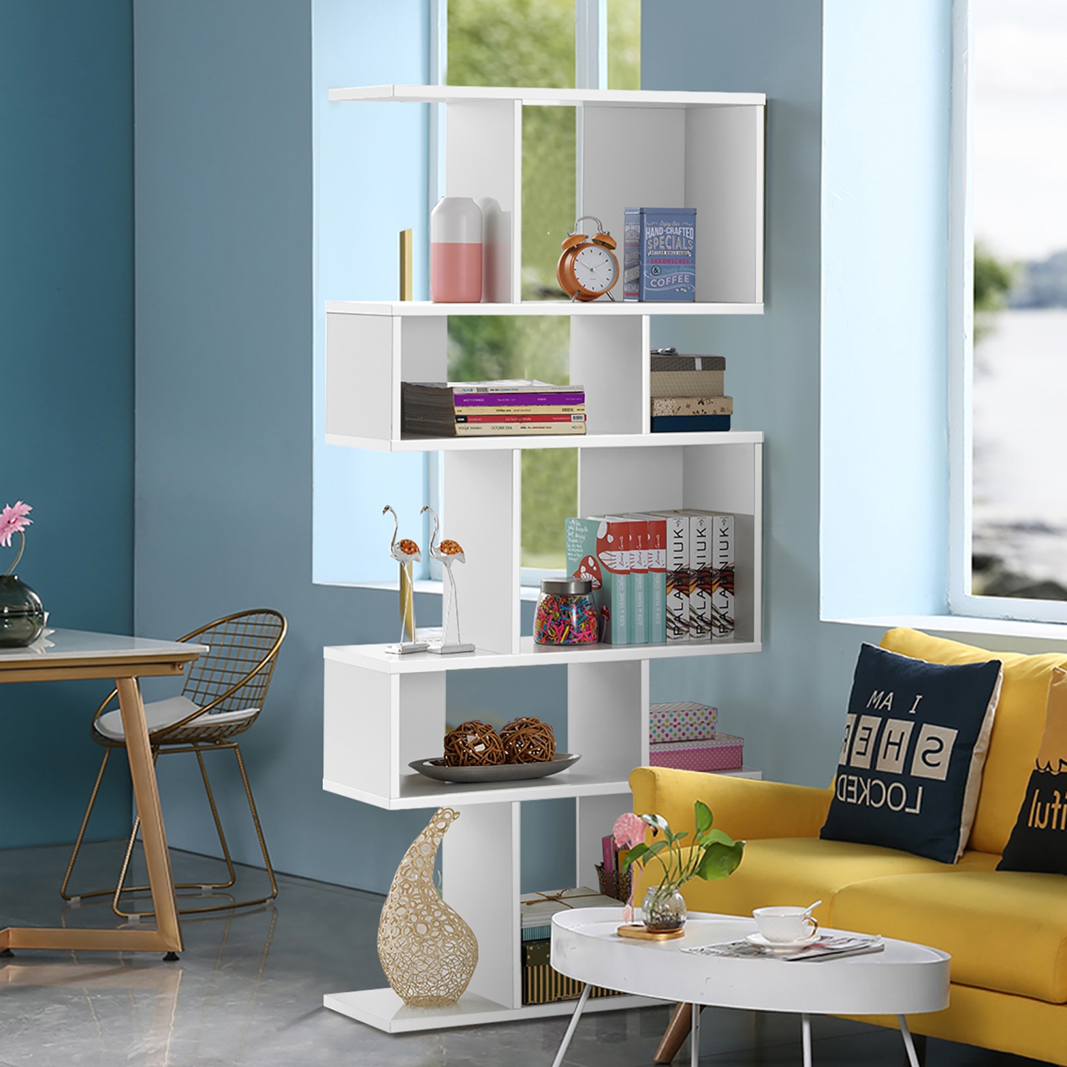 Gymax 2 PCS 5 Cubes Ladder Shelf Freestanding Bookshelf Display Rack Bookcase