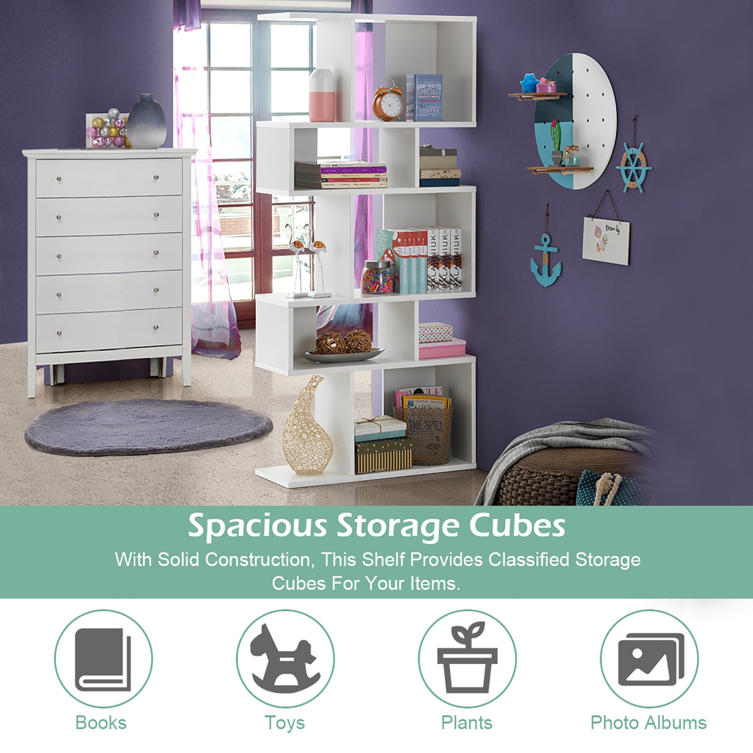 Gymax 2 PCS 5 Cubes Ladder Shelf Freestanding Bookshelf Display Rack Bookcase