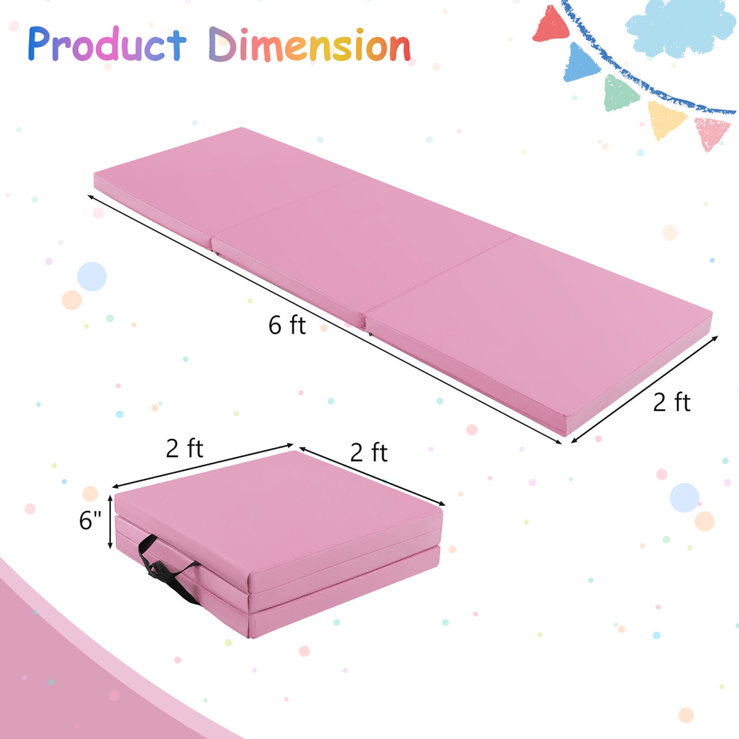 Gymax Tri-Fold Folding Exercise Mat 6 ft x 2 ft Portable Gymnastics Tumbling Mat Yoga