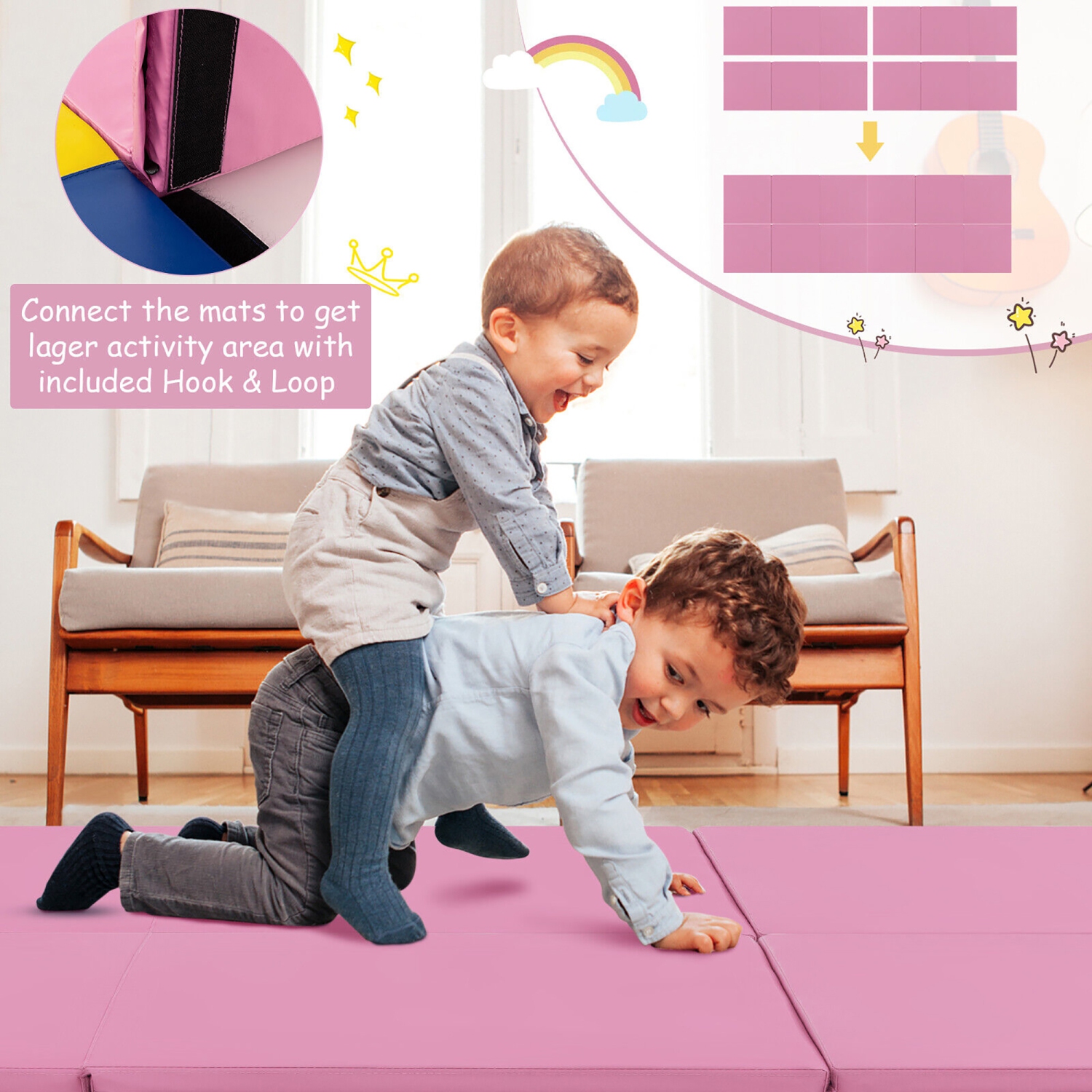 Gymax Tri-Fold Folding Exercise Mat 6 ft x 2 ft Portable Gymnastics Tumbling Mat Yoga