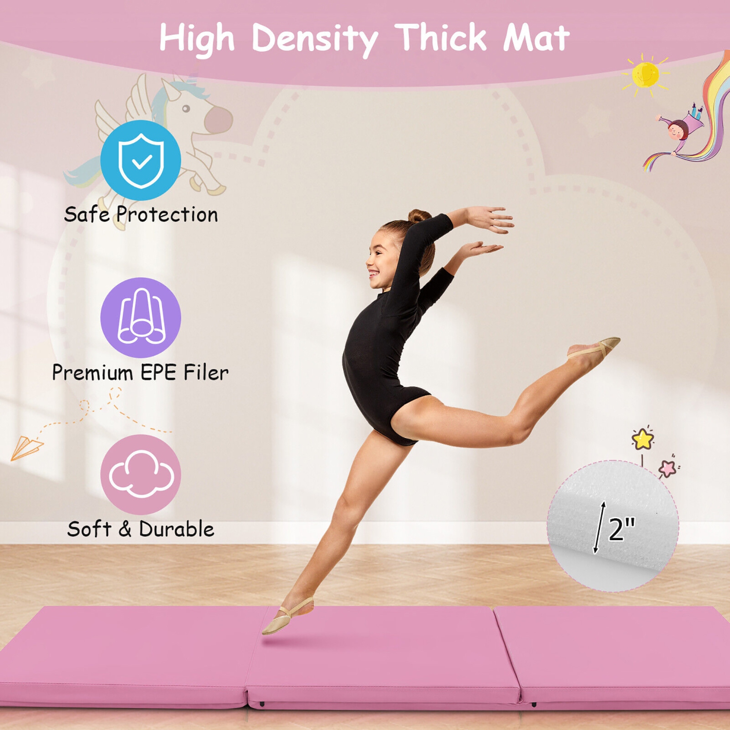 Gymax Tri-Fold Folding Exercise Mat 6 ft x 2 ft Portable Gymnastics Tumbling Mat Yoga