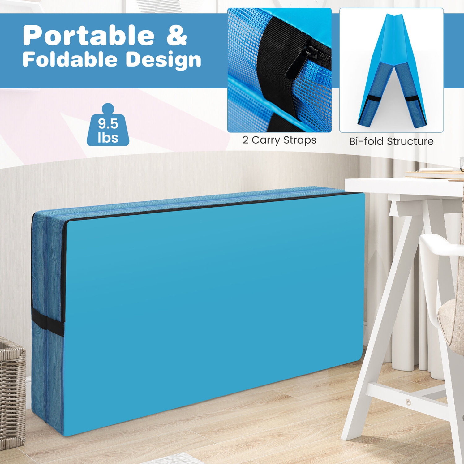 Gymax 4'x4'x4'' Bi-Folding Gymnastic Tumbling Mat W/Handles for Home Gym Yoga MMA Blue