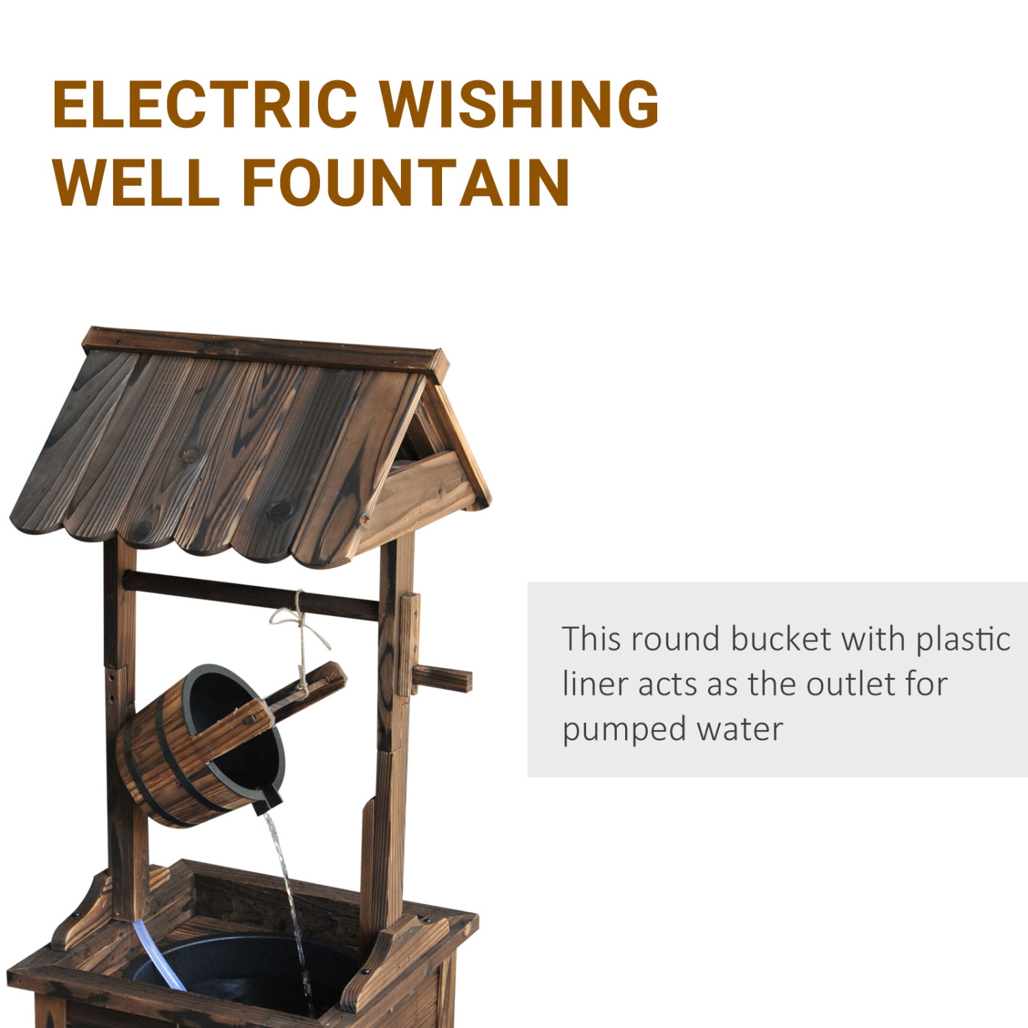 Outsunny Outdoor Wooden Wishing Well Fountain with Adjustable Water Flow Rate, Rustic Waterfall Fountain with Electric Pump, Water Bucket, for