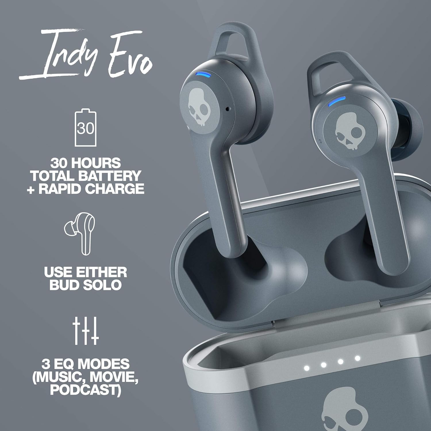 Skullcandy Indy Evo In-Ear Sound Isolating True Wireless Earbuds - Chill Grey