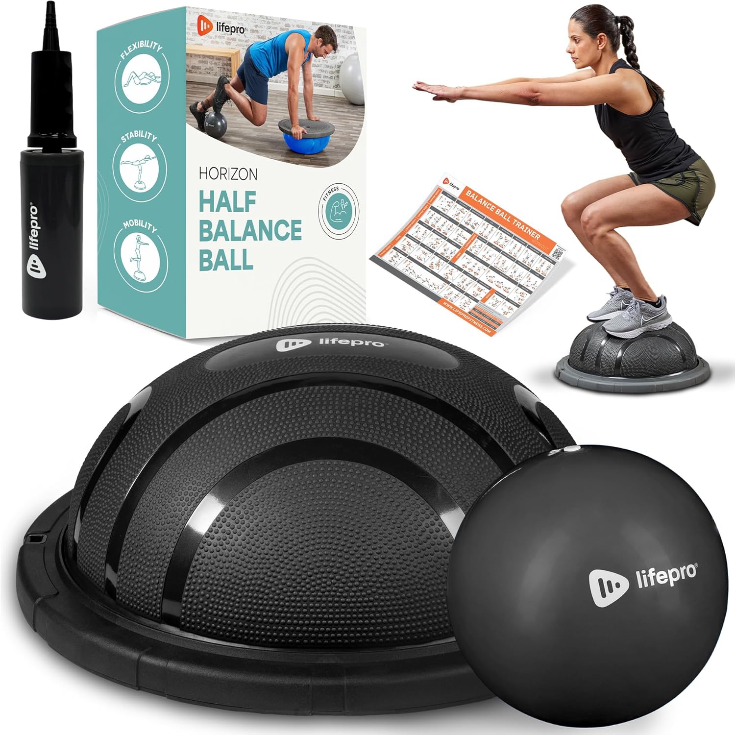 LifePro Half Exercise Ball Trainer: Balance Ball for Exercise, Stability Ball Trainer - Full Body Workout, Physical Therapy - Half Exercise Ball for