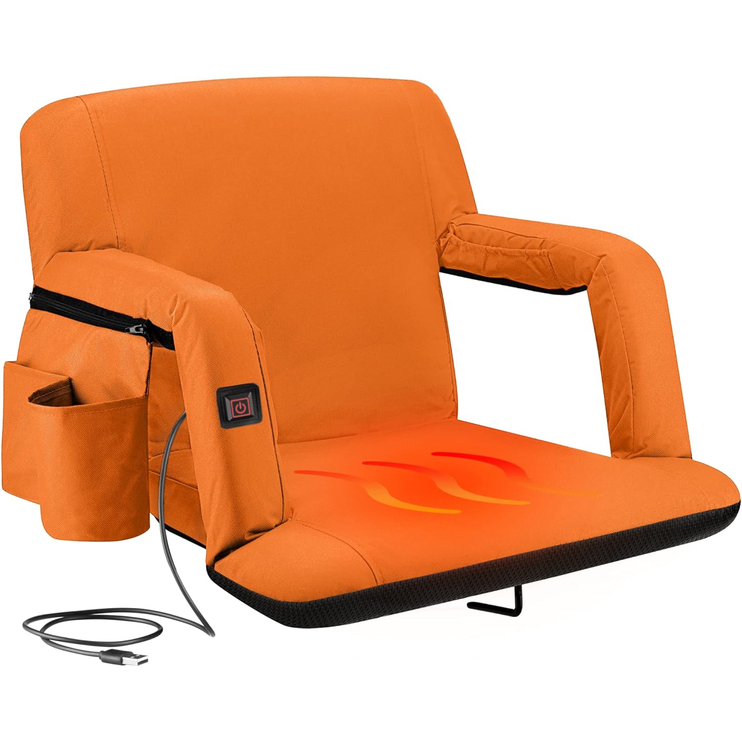 Alpcour Wide Heated Reclining Stadium Seat - Waterproof, Thick Padding - Orange