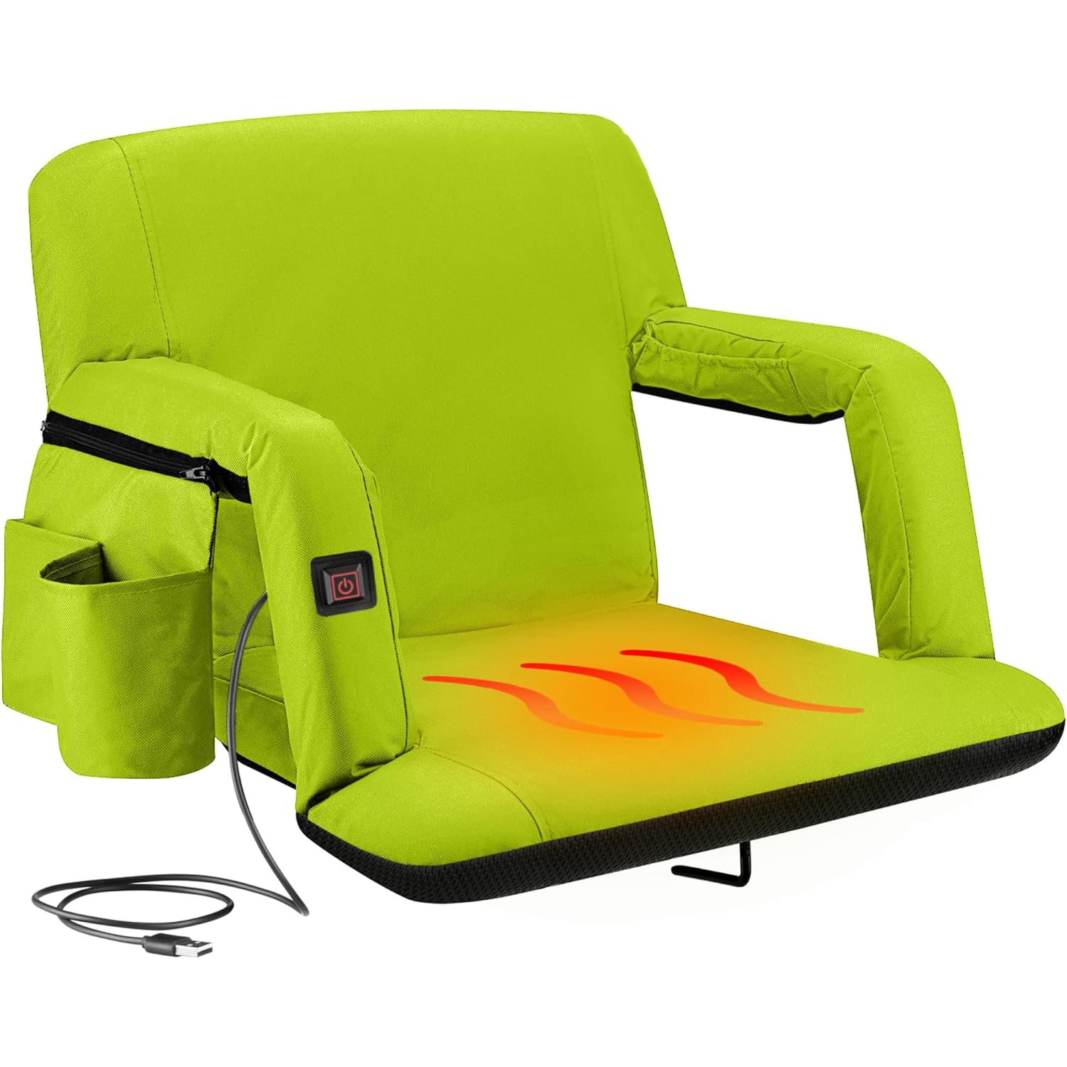 Alpcour Extra-Wide Heated Reclining Stadium Seat - Waterproof, Thick Padding - Lime