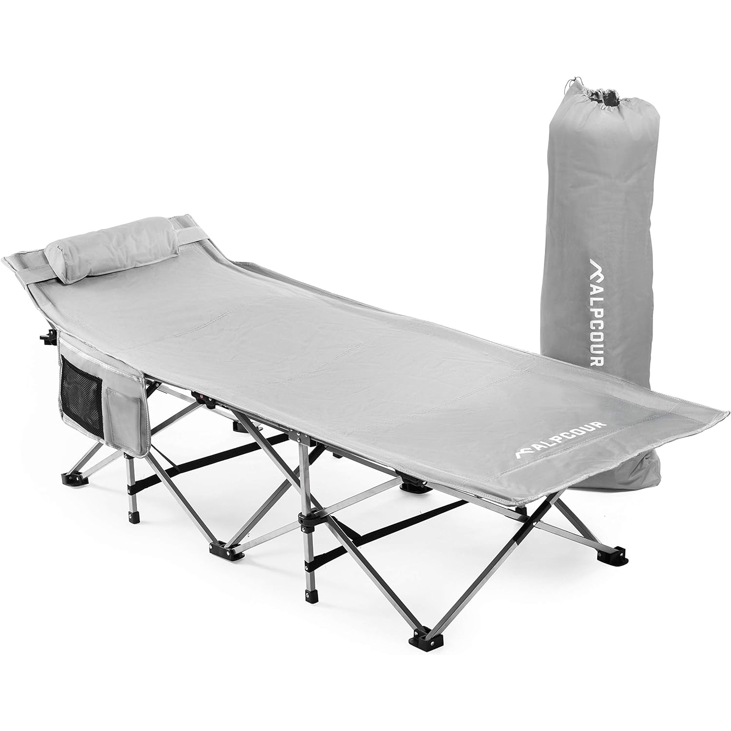 Alpcour XL Folding Camping Bed - Steel Frame, 500 Lbs Capacity - Grey