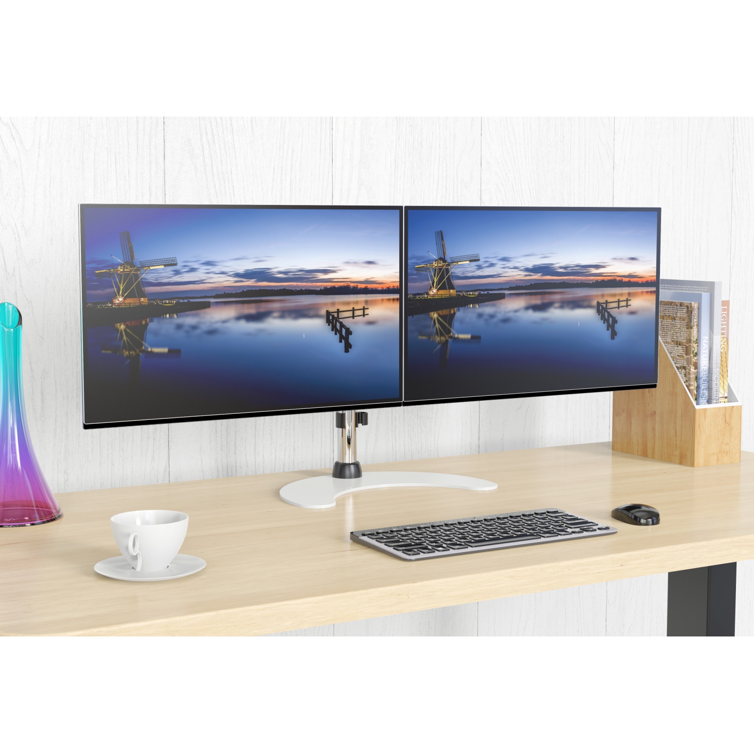 SHOPPINGALL Dual LCD LED Monitor Mount Stand with 2 Adjustable Arms for 13"-32" Monitors with 3 Mounting Options in The Box - SA-D29S-WHITE