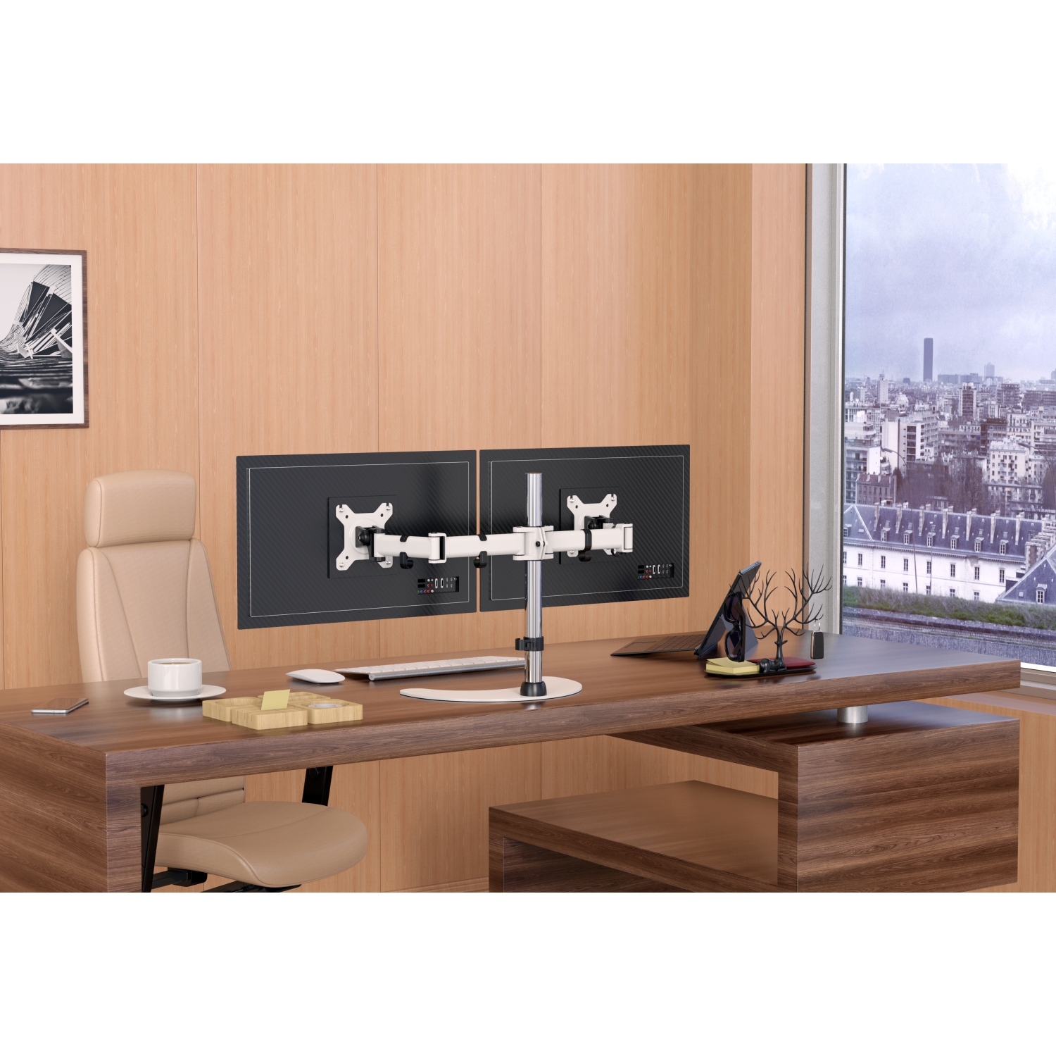 SHOPPINGALL Dual LCD LED Monitor Mount Stand with 2 Adjustable Arms for 13"-32" Monitors with 3 Mounting Options in The Box - SA-D29S-WHITE