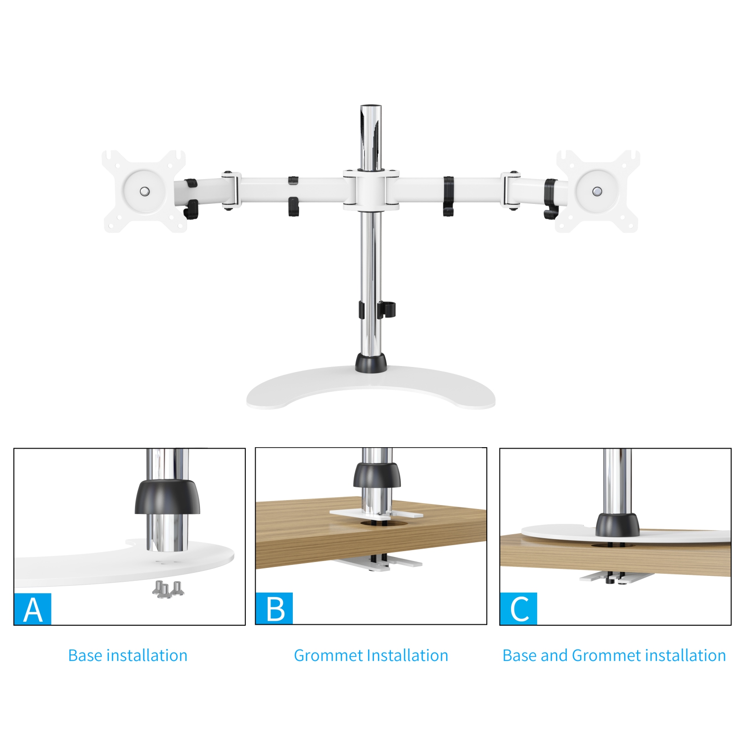 SHOPPINGALL Dual LCD LED Monitor Mount Stand with 2 Adjustable Arms for 13"-32" Monitors with 3 Mounting Options in The Box - SA-D29S-WHITE
