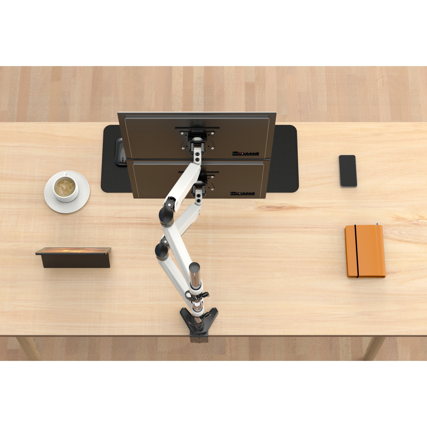 SHOPPINGALL Extra Long Vertically Stacked Dual Gas Spring Monitor Arm for 15”-32” Screens, Both Desk Clamp and Grommet Mounting Options in The Box -