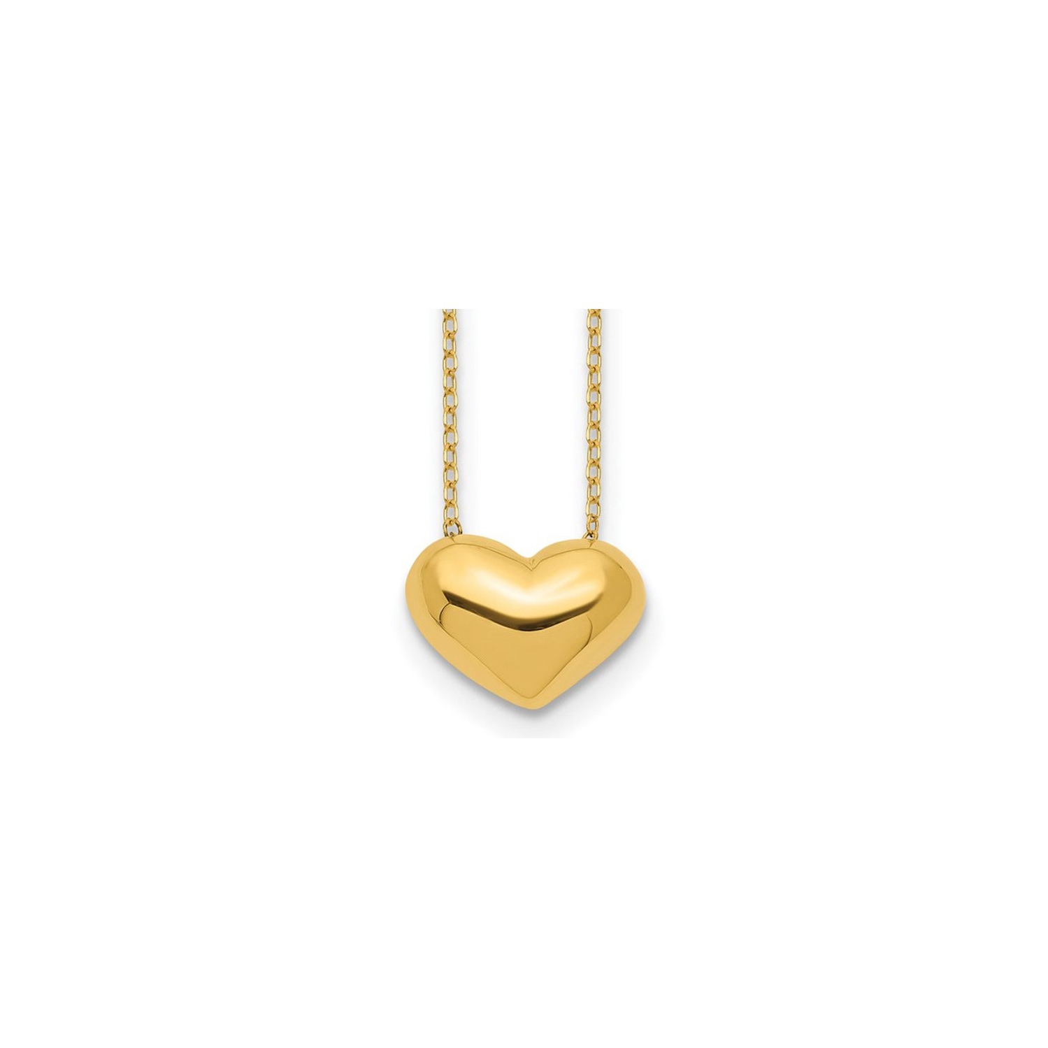 14K Yellow Gold Puffed Heart Charm Necklace Pendant with 18 Inch Chain