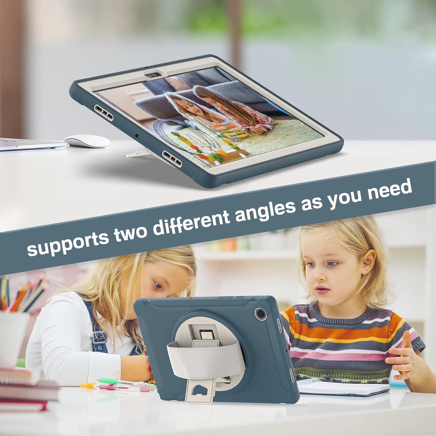 [CS] Shockproof Heavy Duty Rugged Kickstand Case with Hand Strap for Samsung Tablet Tab A8 10.5", SM-X200 SM-X205