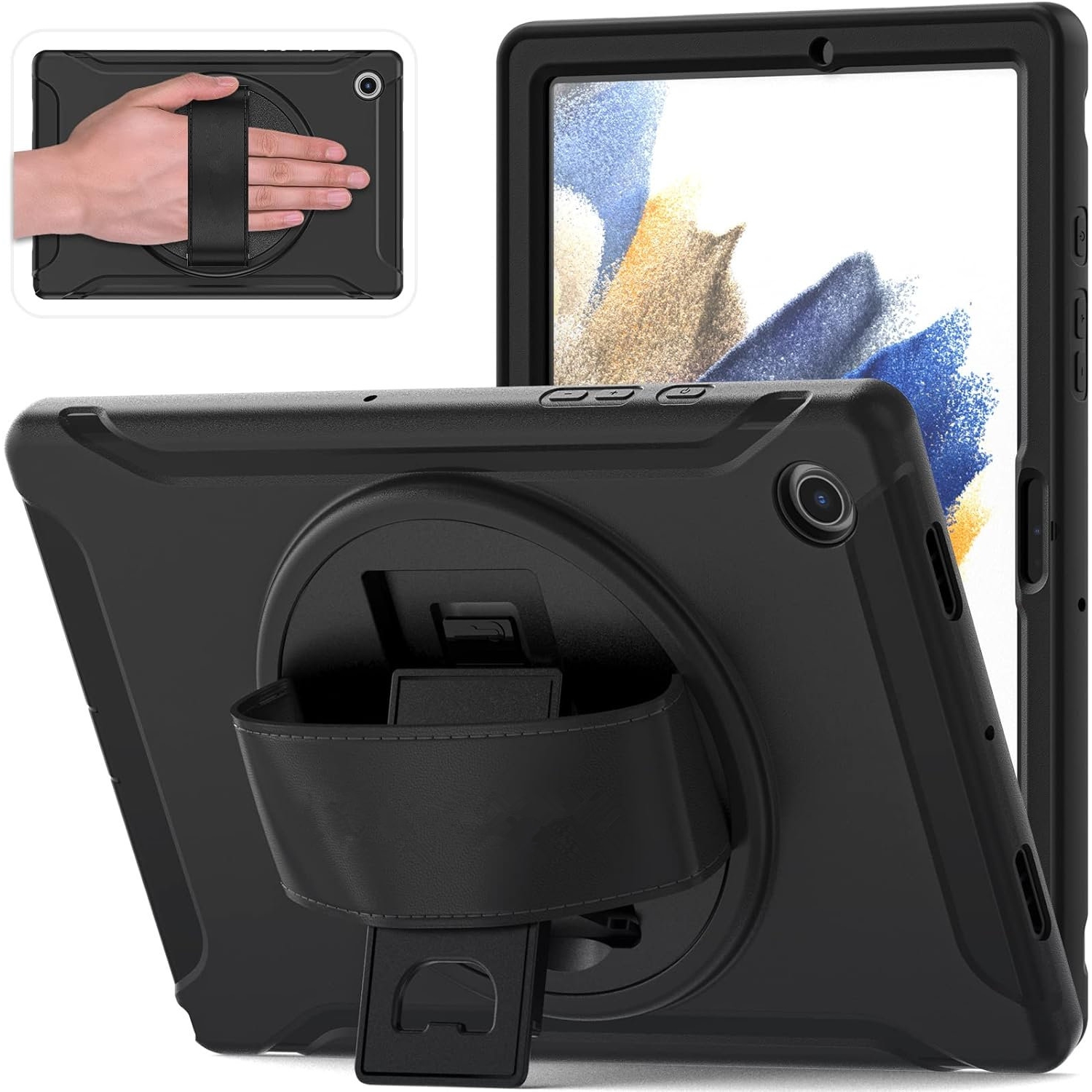 [CS] Shockproof Heavy Duty Rugged Kickstand Case with Hand Strap for Samsung Tablet Tab A8 10.5", SM-X200 SM-X205